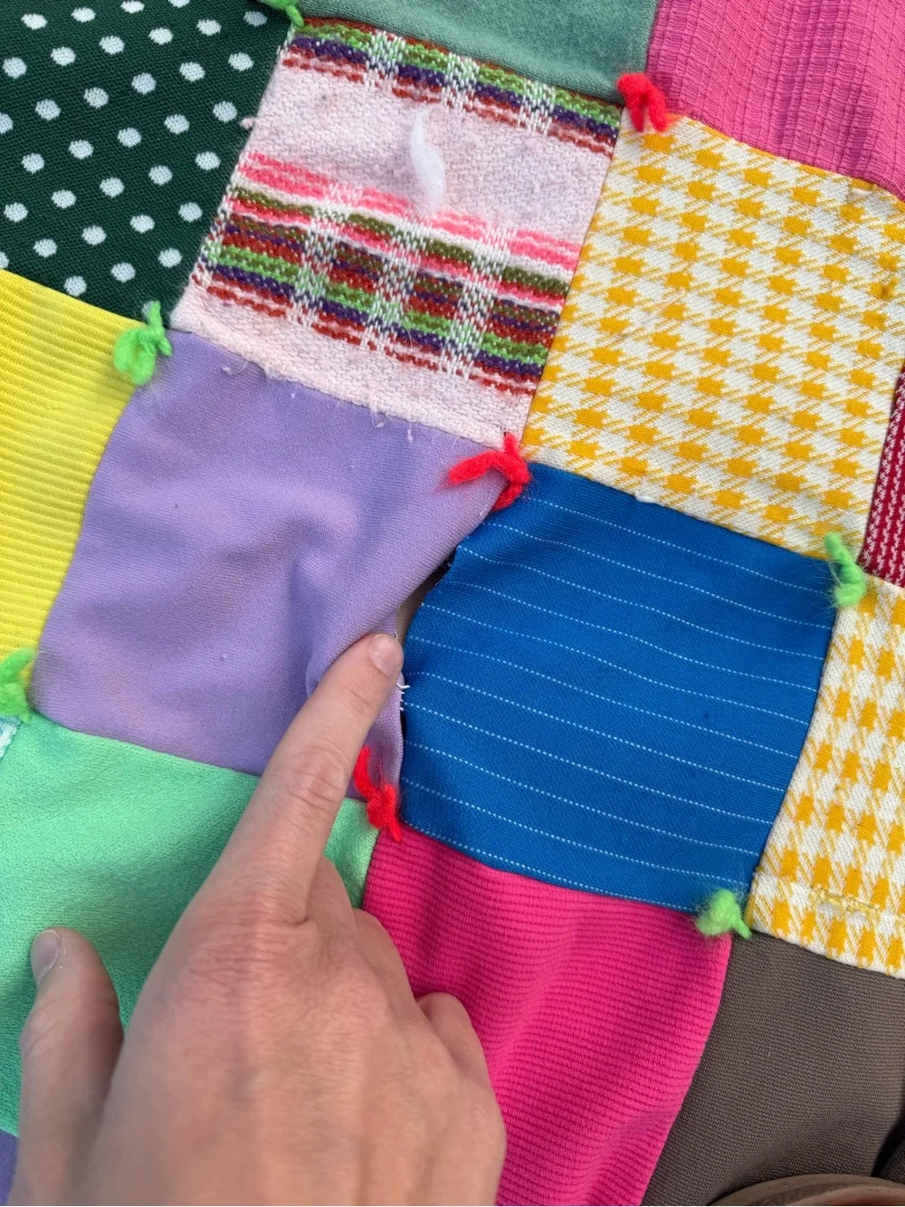 Vintage Colorful Patchwork Tied Quilt Blanket